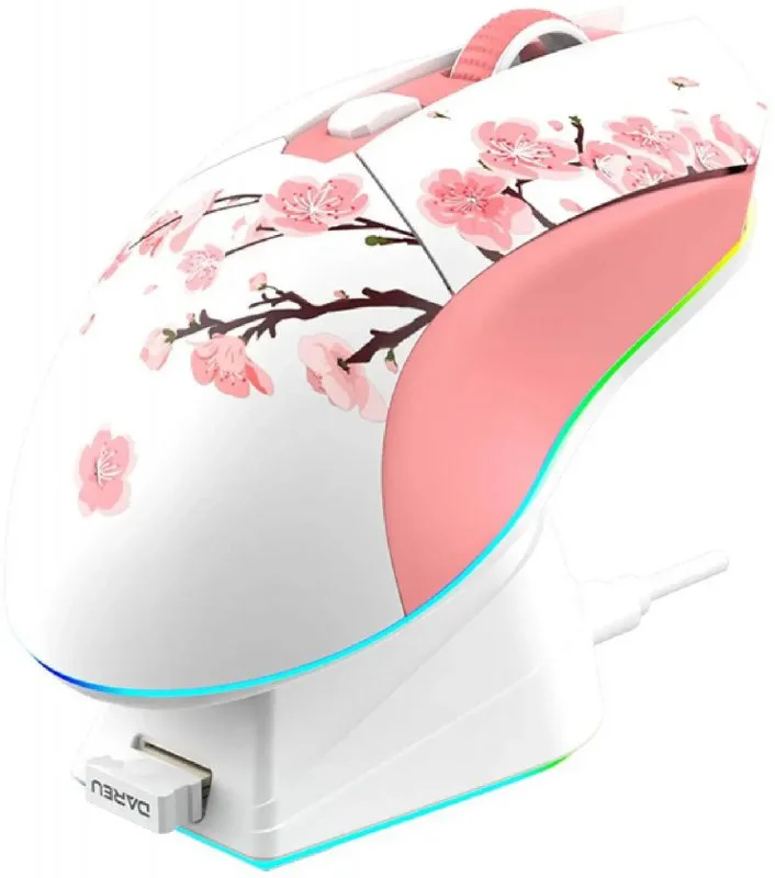 Мышь игровая беспроводная Dareu EM901X Sakura Pink (розовая сакура)